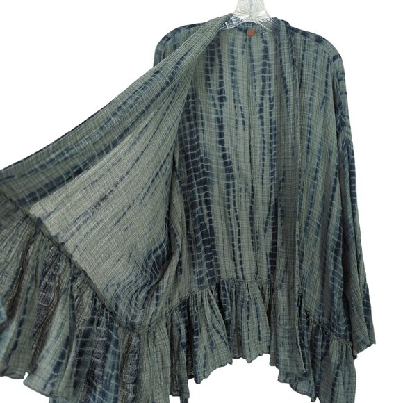 Free People FP One Sasha Tie Dye green Kimono M / L Boho Ruffle Hem Open Front - Picture 6 of 13